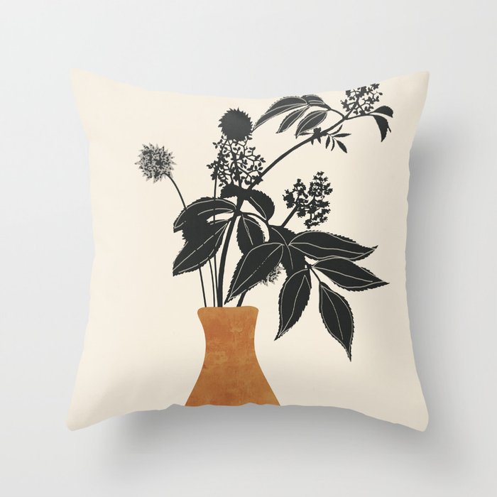 Minimal Abstract Art Vase Plant Throw Pillow Gallery Image 1