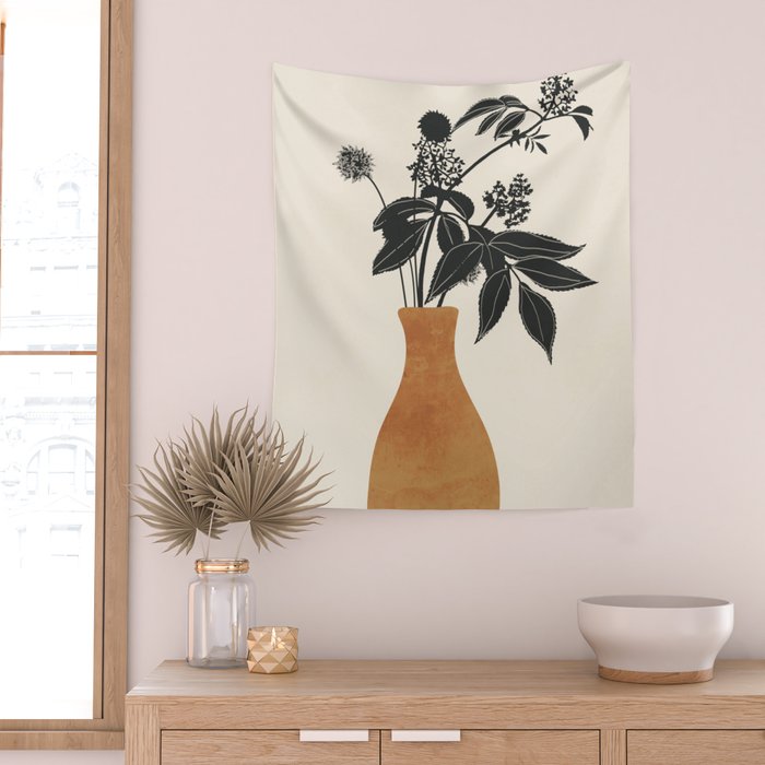 Minimal Abstract Art Vase Plant Wall Tapestry Gallery Image 2