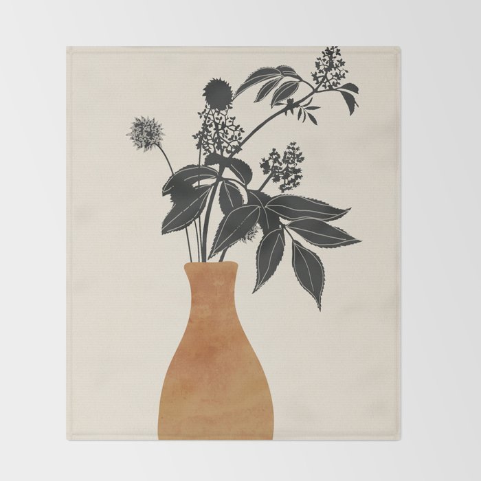 Minimal Abstract Art Vase Plant Throw Blanket Gallery Image 2