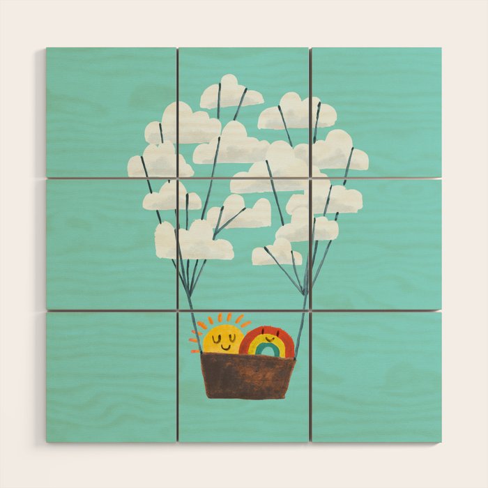 Hot cloud balloon - sun and rainbow Wood Wall Art Gallery Image 1
