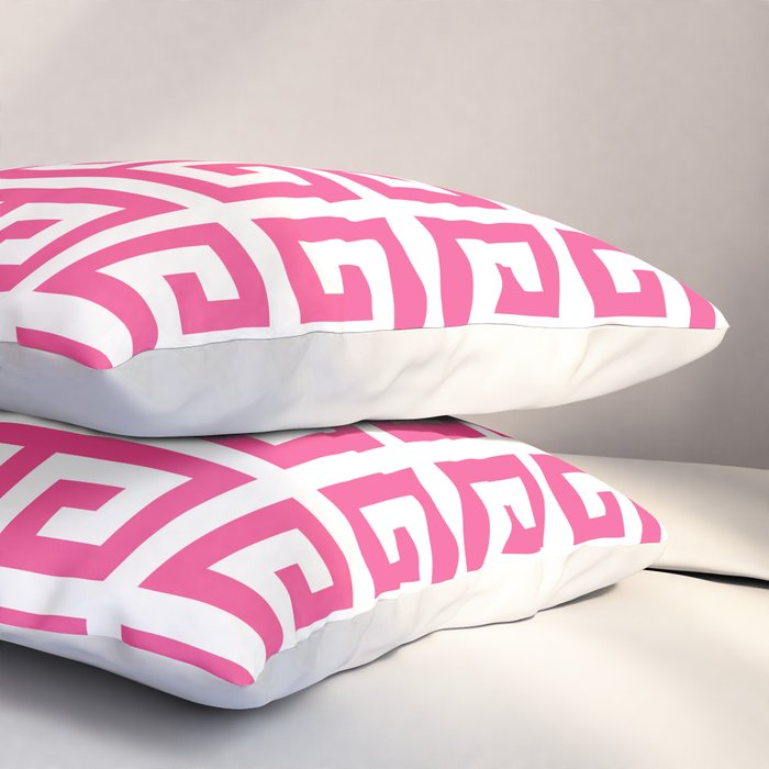 Large Pink and White Greek Key Pattern Pillow Sham Gallery Image 3