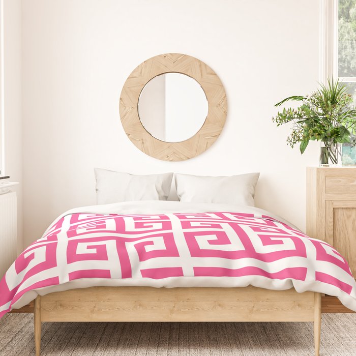 Large Pink and White Greek Key Pattern Duvet Cover Gallery Image 3