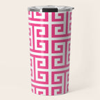 Large Pink and White Greek Key Pattern Travel Mug Gallery Image 1