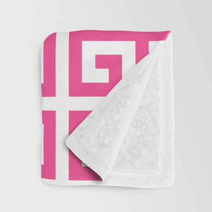 Large Pink and White Greek Key Pattern Throw Blanket Gallery Image 3