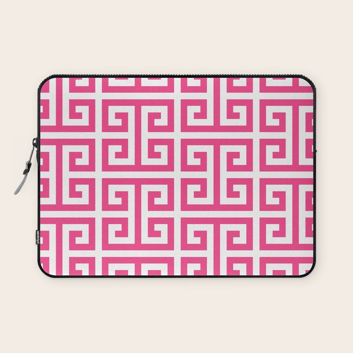 Large Pink and White Greek Key Pattern Laptop Sleeve Gallery Image 1