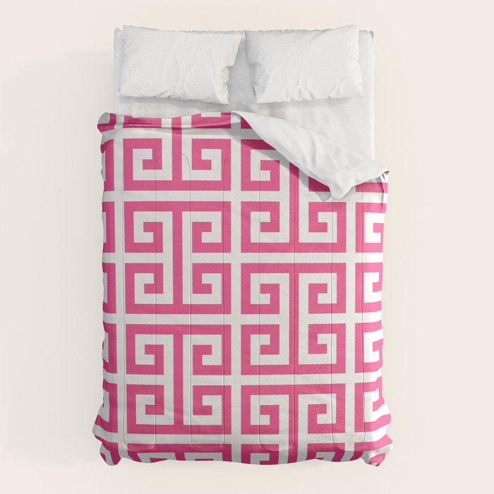 Large Pink and White Greek Key Pattern Comforter Gallery Image 6