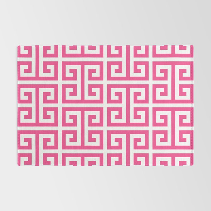 Large Pink and White Greek Key Pattern Rug Gallery Image 2