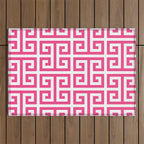 Large Pink and White Greek Key Pattern Outdoor Rug Gallery Image 1