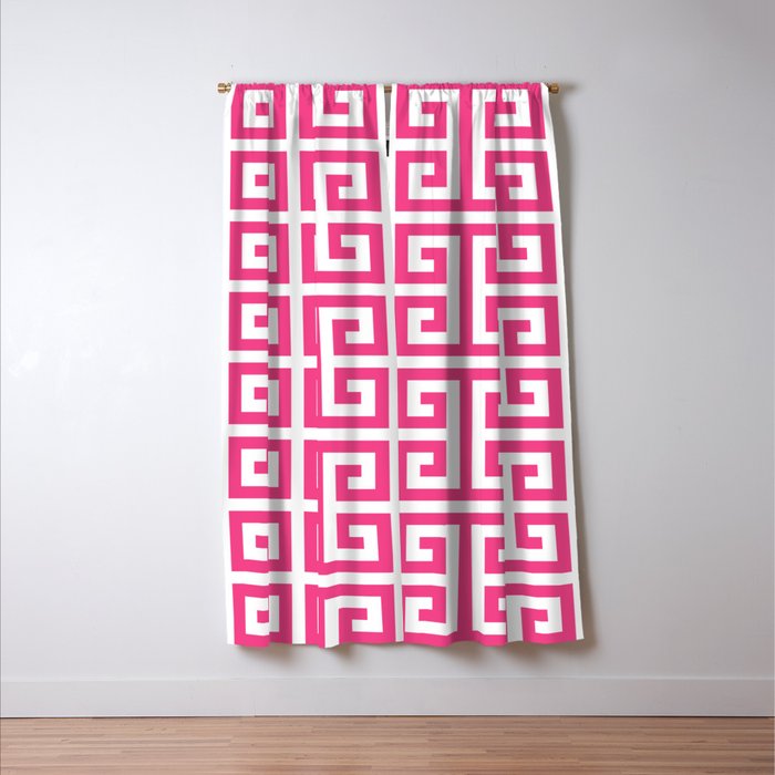Large Pink and White Greek Key Pattern Window Curtain Gallery Image 3