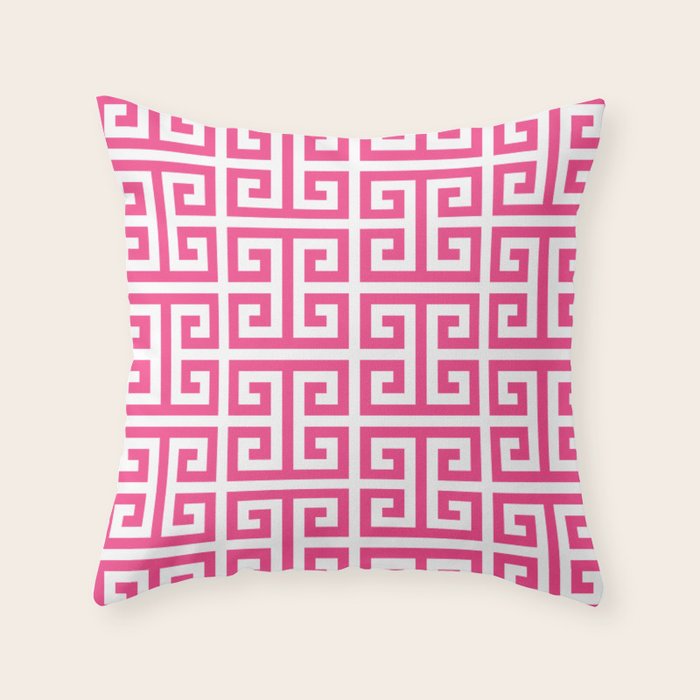 Large Pink and White Greek Key Pattern Throw Pillow Gallery Image 6