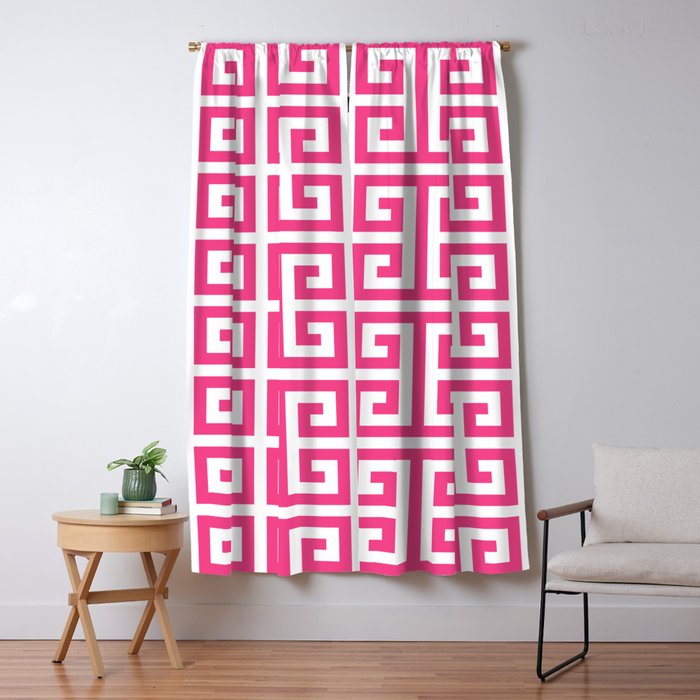 Large Pink and White Greek Key Pattern Window Curtain Gallery Image 1