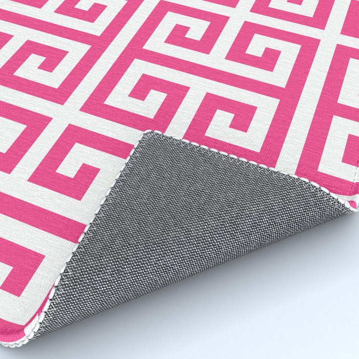 Large Pink and White Greek Key Pattern Rug Gallery Image 4