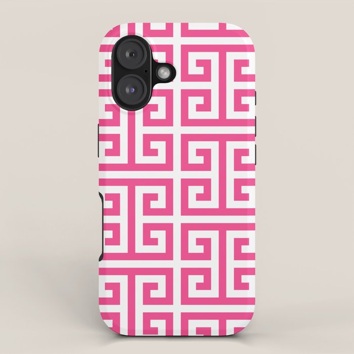 Large Pink and White Greek Key Pattern iPhone Case