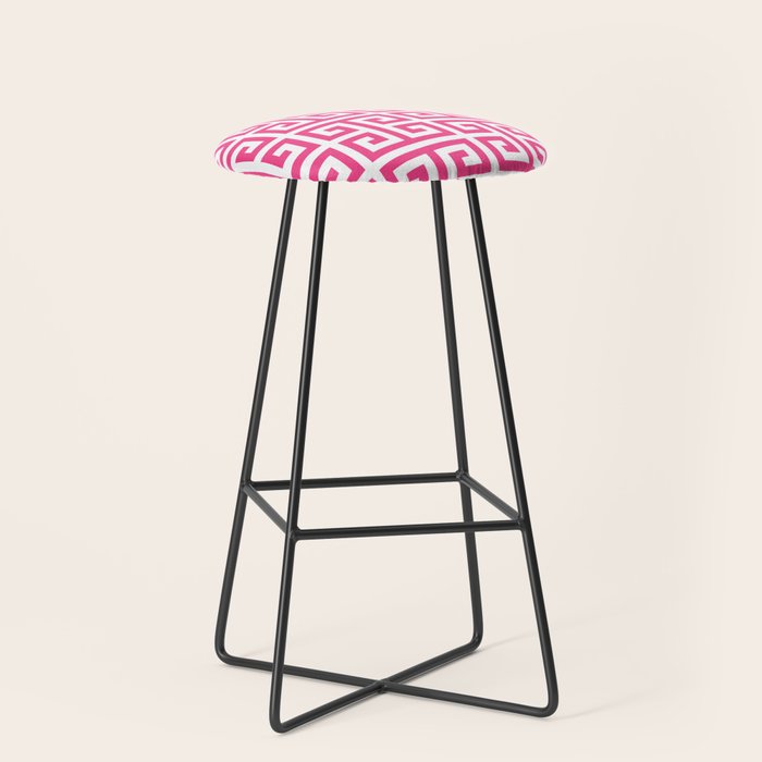 Large Pink and White Greek Key Pattern Stool Gallery Image 1