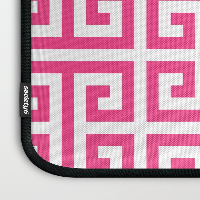 Large Pink and White Greek Key Pattern Laptop Sleeve Gallery Image 3