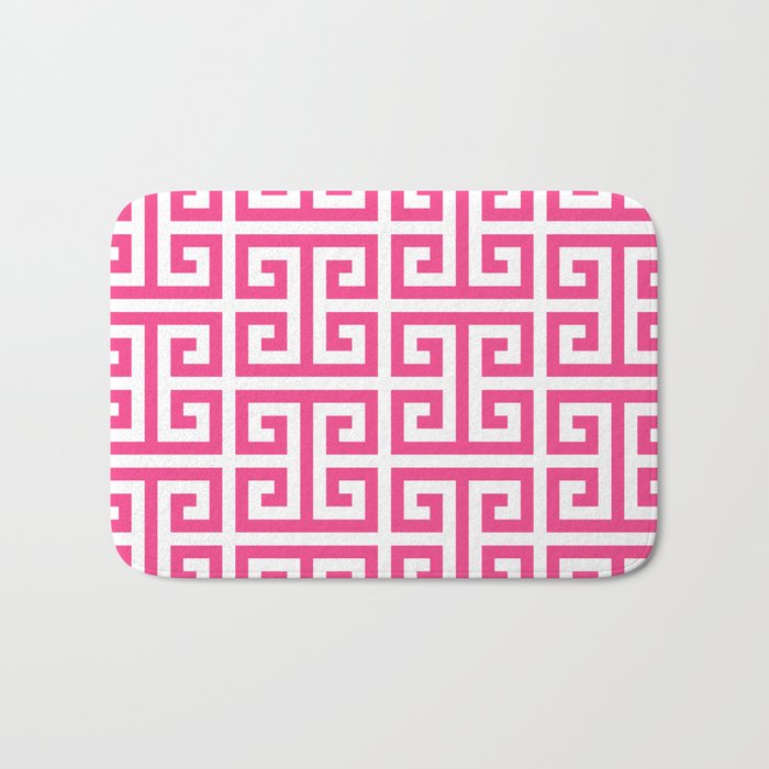 Large Pink and White Greek Key Pattern Bath Mat Gallery Image 1