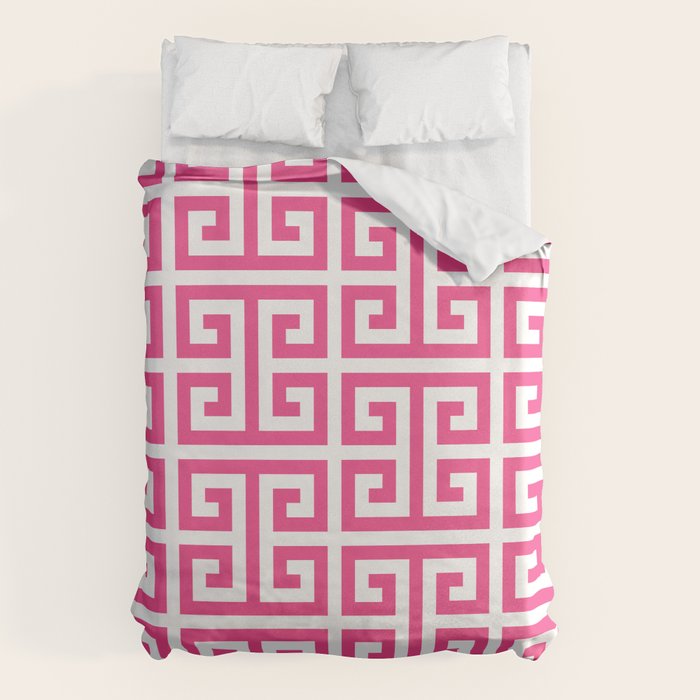 Large Pink and White Greek Key Pattern Duvet Cover Gallery Image 6