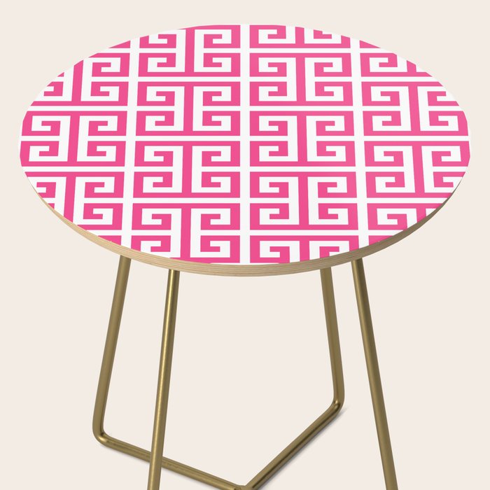 Large Pink and White Greek Key Pattern Side Table Gallery Image 2