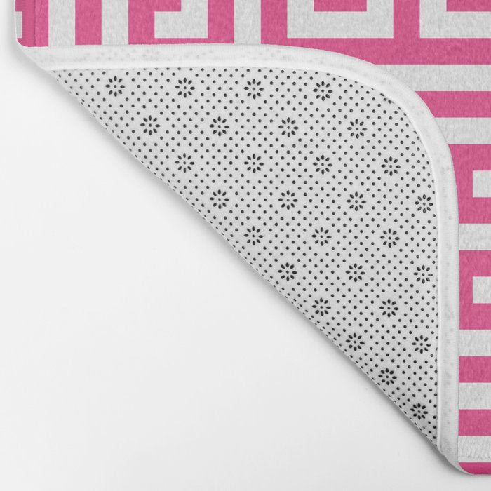 Large Pink and White Greek Key Pattern Bath Mat Gallery Image 2