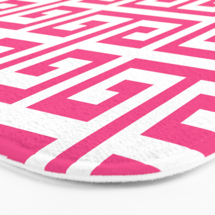 Large Pink and White Greek Key Pattern Bath Mat Gallery Image 3