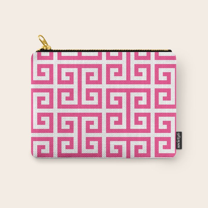Large Pink and White Greek Key Pattern Carry All Pouch Gallery Image 1