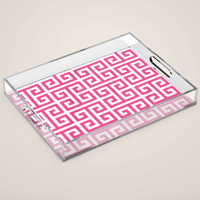 Large Pink and White Greek Key Pattern Acrylic Tray Gallery Image 1