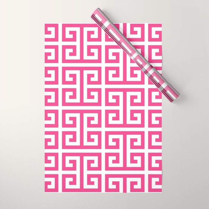 Large Pink and White Greek Key Pattern Wrapping Paper Gallery Image 1