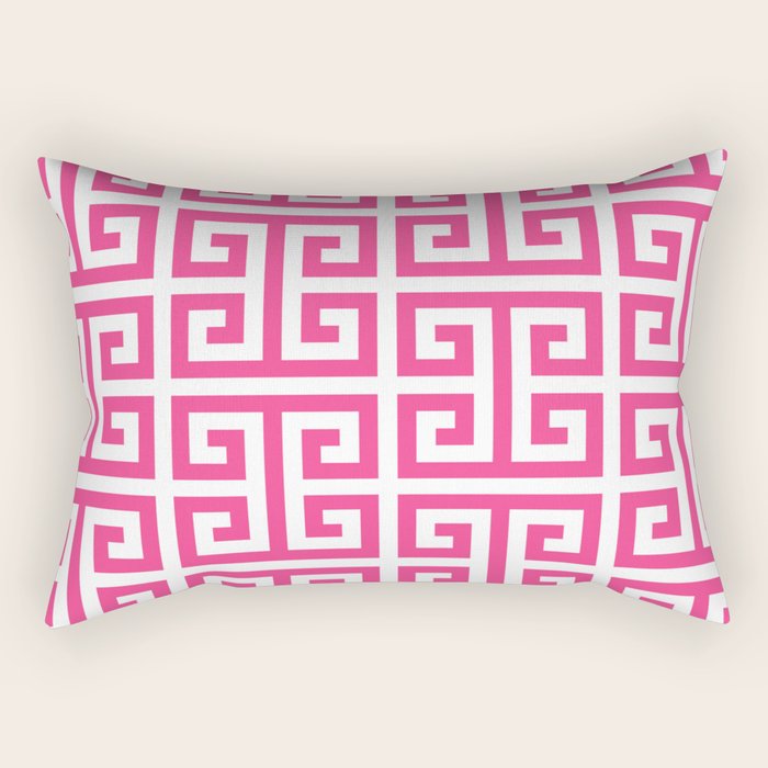 Large Pink and White Greek Key Pattern Rectangular Pillow Gallery Image 1