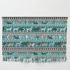 Fluffy and bright fair isle knitting doggie friends // pine and java green background brown orange white and grey dog breeds  Wall Hanging Gallery Image 1
