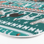 Fluffy and bright fair isle knitting doggie friends // pine and java green background brown orange white and grey dog breeds  Bath Mat Gallery Image 3
