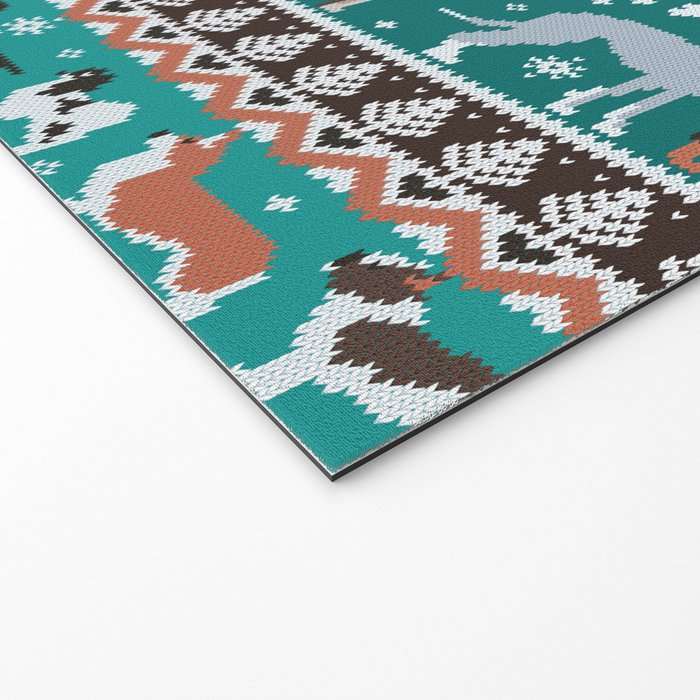 Fluffy and bright fair isle knitting doggie friends // pine and java green background brown orange white and grey dog breeds  Welcome Mat Gallery Image 2