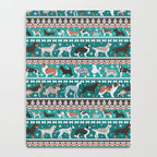 Fluffy and bright fair isle knitting doggie friends // pine and java green background brown orange white and grey dog breeds  Notebook Gallery Image 4