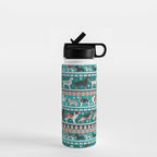 Fluffy and bright fair isle knitting doggie friends // pine and java green background brown orange white and grey dog breeds  Water Bottle Gallery Image 1