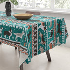 Fluffy and bright fair isle knitting doggie friends // pine and java green background brown orange white and grey dog breeds  Tablecloth Gallery Image 3