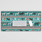 Fluffy and bright fair isle knitting doggie friends // pine and java green background brown orange white and grey dog breeds  Desk Mat Gallery Image 1