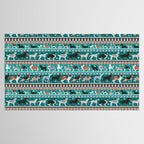 Fluffy and bright fair isle knitting doggie friends // pine and java green background brown orange white and grey dog breeds  Tablecloth Gallery Image 2