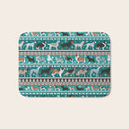 Fluffy and bright fair isle knitting doggie friends // pine and java green background brown orange white and grey dog breeds  Bath Mat Gallery Image 1