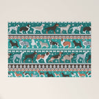 Fluffy and bright fair isle knitting doggie friends // pine and java green background brown orange white and grey dog breeds  Welcome Mat Gallery Image 1