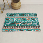 Fluffy and bright fair isle knitting doggie friends // pine and java green background brown orange white and grey dog breeds  Rug Gallery Image 1