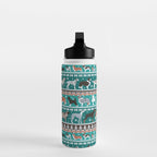 Fluffy and bright fair isle knitting doggie friends // pine and java green background brown orange white and grey dog breeds  Water Bottle Gallery Image 3