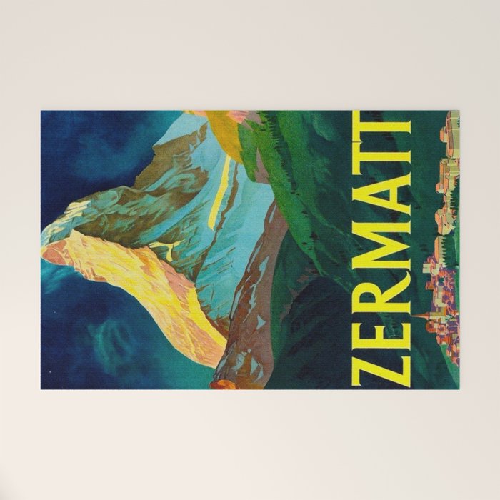 Zermatt Switzerland Vintage Mid Century Modern Travel Poster Welcome Mat Gallery Image 1