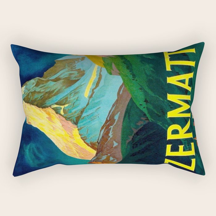 Zermatt Switzerland Vintage Mid Century Modern Travel Poster Rectangular Pillow Gallery Image 1