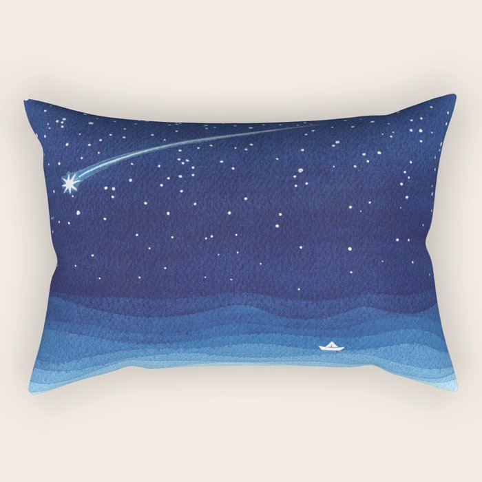 Falling star, shooting star, sailboat ocean waves blue sea Rectangular Pillow Gallery Image 1