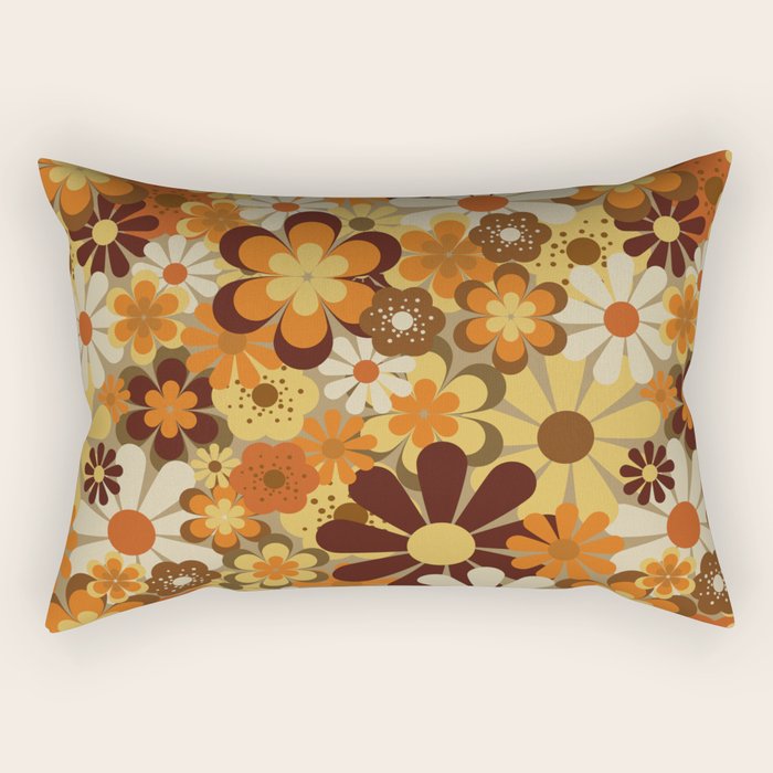 70's Floral Prints, Retro Art Rectangular Pillow Gallery Image 2