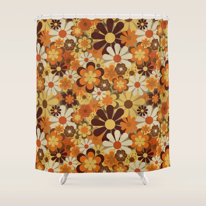 70's Floral Prints, Retro Art Shower Curtain Gallery Image 1