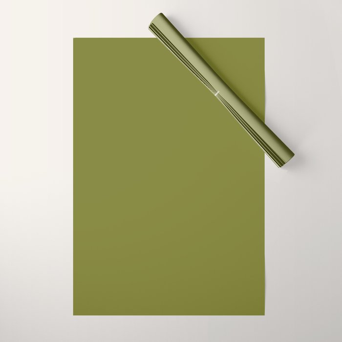 Mid Century Mod Olive Avocado Green Solid Colour  Wrapping Paper Gallery Image 1