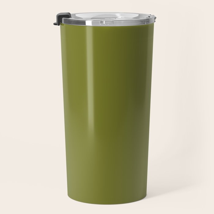 Mid Century Mod Olive Avocado Green Solid Colour  Travel Mug Gallery Image 3