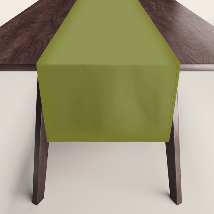 Mid Century Mod Olive Avocado Green Solid Colour  Table Runner Gallery Image 1