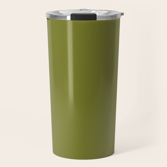 Mid Century Mod Olive Avocado Green Solid Colour  Travel Mug Gallery Image 1