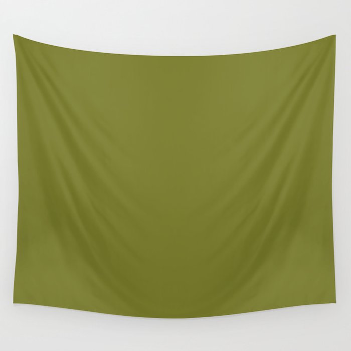 Mid Century Mod Olive Avocado Green Solid Colour  Wall Tapestry Gallery Image 1